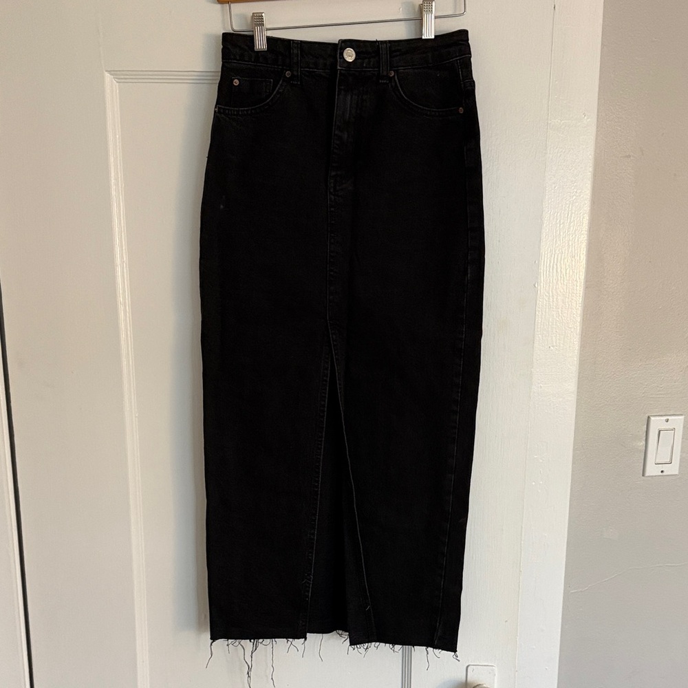 Stradivarius Black Denim Midi Skirt